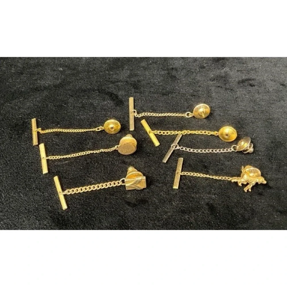 VTG LOT Mens Cufflinks Tie Tacks Pins Lot Gold Tone Art Deco Sapphire Glass Mix